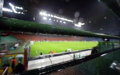 epa04491154 General view of the Giuseppe Meazza stadium in Milan, Italy, 15 November 2014. Italy will face Croatia in the UEFA EURO 2016 qualifying soccer match on 16 November 2014. There are growing concerns for the Italy-Croatia match at San Siro, as Milan is hit by flash floods. 'If the San Siro pitch is like this tomorrow, then the game will have to be called off,' Croatia head coach Niko Kovac said during a press conference. EPA/MATTEO BAZZI