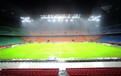 epa04491152 General view of the Giuseppe Meazza stadium in Milan, Italy, 15 November 2014. Italy will face Croatia in the UEFA EURO 2016 qualifying soccer match on 16 November 2014. There are growing concerns for the Italy-Croatia match at San Siro, as Milan is hit by flash floods. 'If the San Siro pitch is like this tomorrow, then the game will have to be called off,' Croatia head coach Niko Kovac said during a press conference. EPA/MATTEO BAZZI